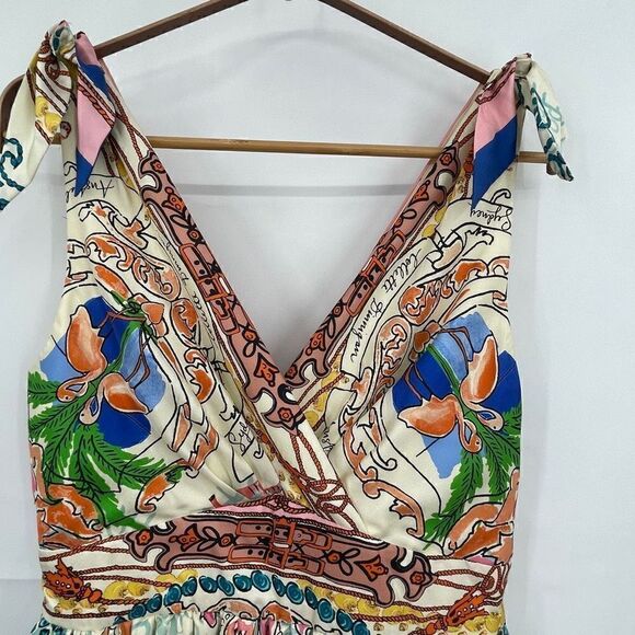 Colette Dinnigan Multicolor Tied Shoulder Acionna Silk Mini Dress Size 2 - Picture 3 of 11